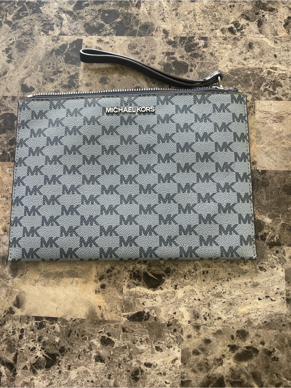 Michael Kors Gray & Black MK Logo Wristlet Clutch
